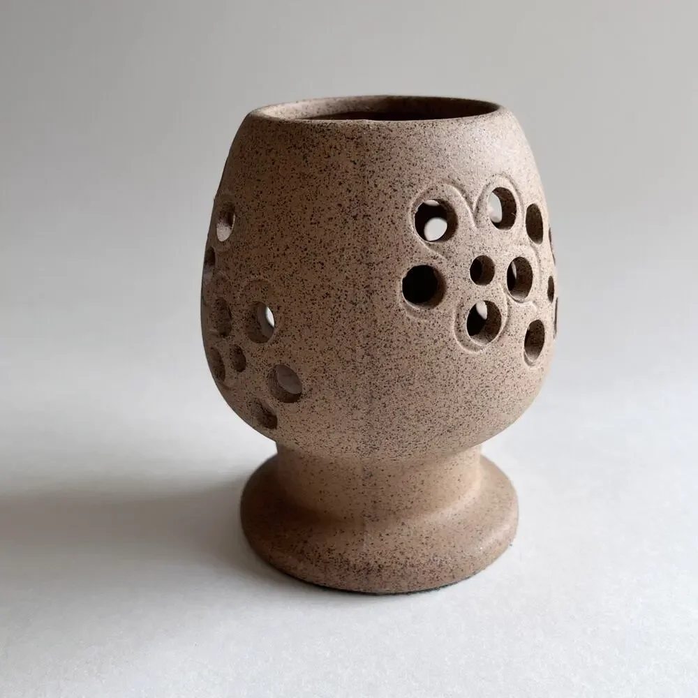 Lenox Votive Candle Holder Pierced Clay Pottery Tan Handcrafted in Japan Vintage